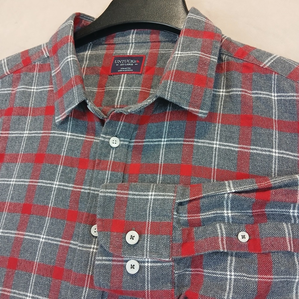 Untuckit XXL Mens Shirt Flannel 25x29 Long Sleeve Button Up Red